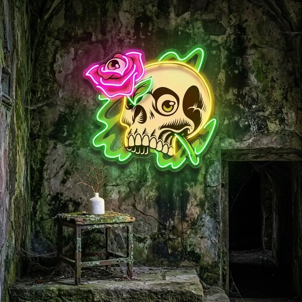 Rose And Skull LED Neon Sign Light Pop Art