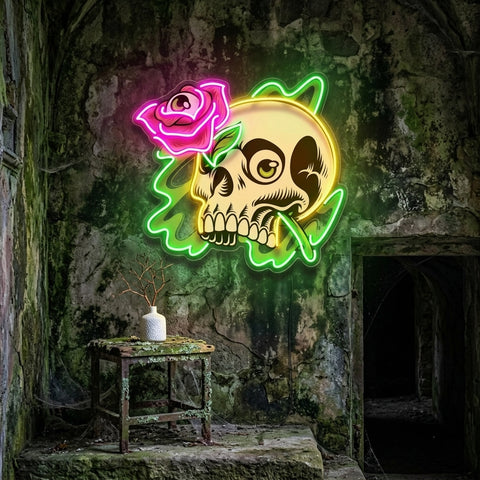 Rose And Skull LED Neon Sign Light Pop Art