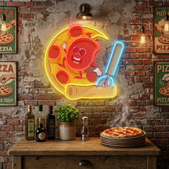Salami Surfing a Pizza Wave LED Neon Sign Light Pop Art