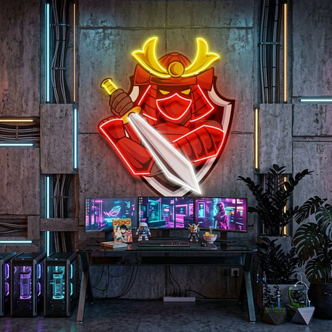 Samurai Mascot LED Neon Sign Light Pop Art