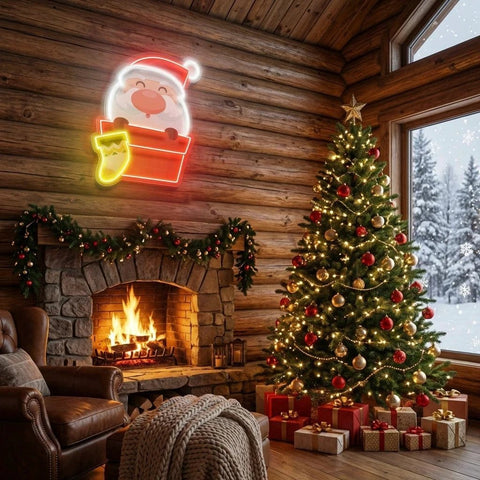Santa With Sock Art Work Led Neon Sign Light