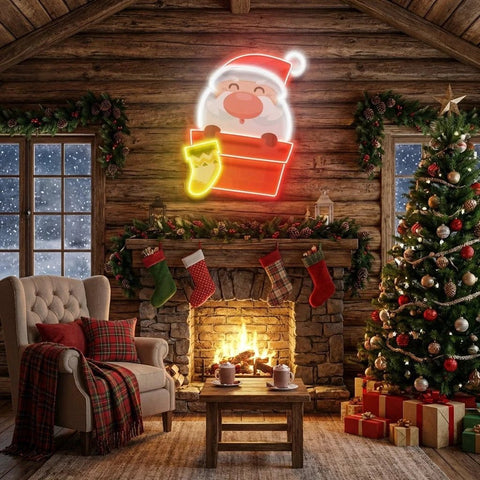 Santa With Sock Art Work Led Neon Sign Light