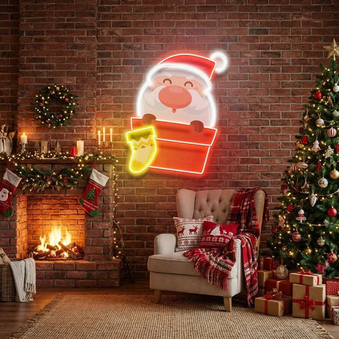 Santa With Sock Art Work Led Neon Sign Light