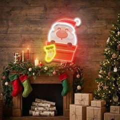 Santa With Sock Art Work Led Neon Sign Light