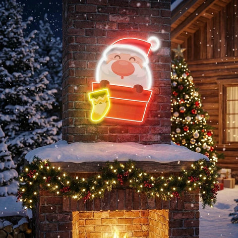 Santa With Sock Art Work Led Neon Sign Light