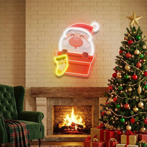 Santa With Sock Art Work Led Neon Sign Light