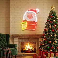 Santa With Sock Art Work Led Neon Sign Light