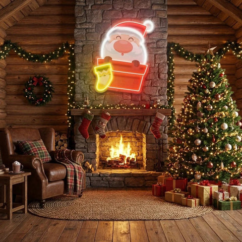 Santa With Sock Art Work Led Neon Sign Light