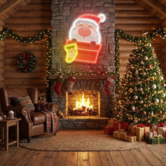 Santa With Sock Art Work Led Neon Sign Light
