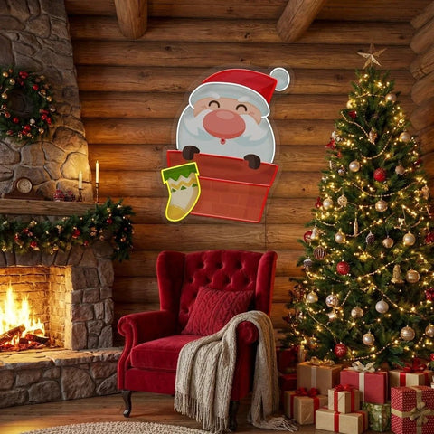 Santa With Sock Art Work Led Neon Sign Light