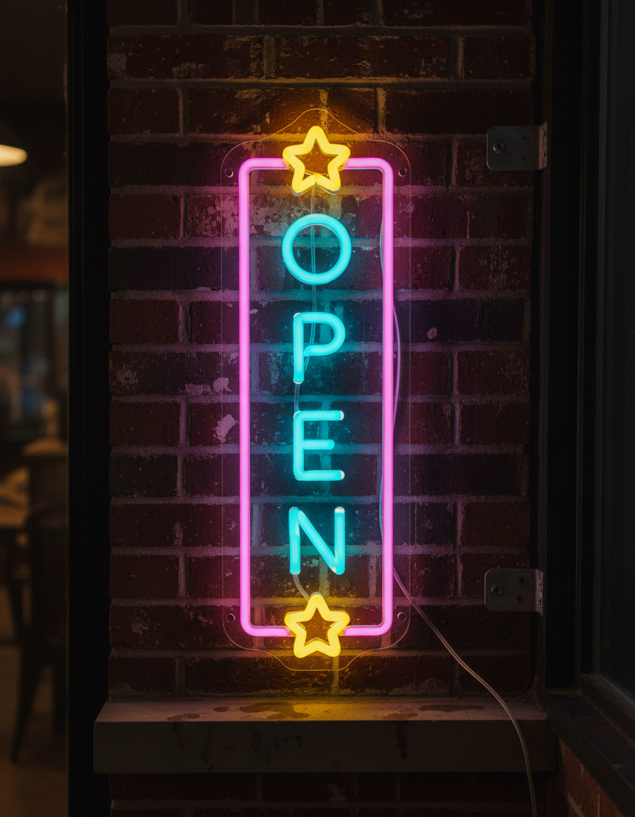 Vertical Open Led Neon Sign Business Shop Decor Sign