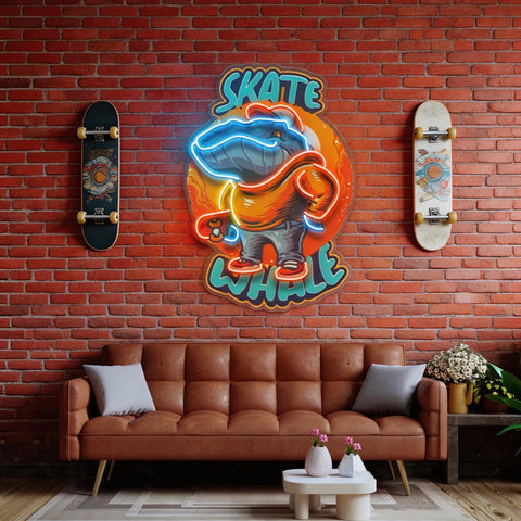 Skater Whale LED Neon Sign Light Pop Art
