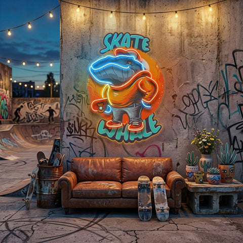 Skater Whale LED Neon Sign Light Pop Art