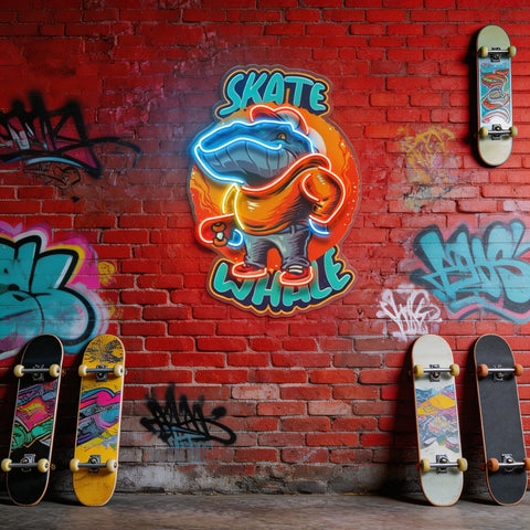 Skater Whale LED Neon Sign Light Pop Art