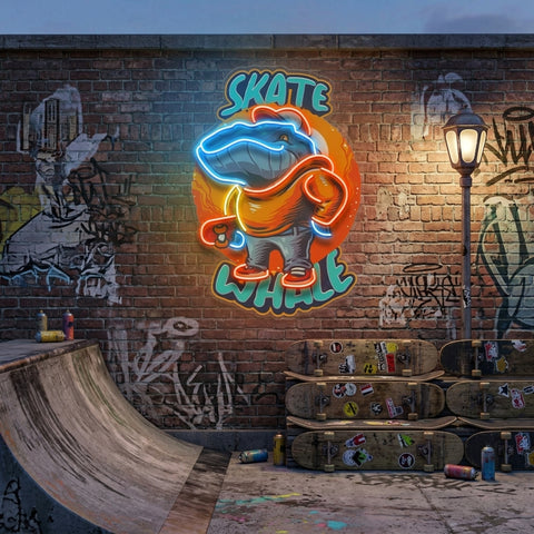 Skater Whale LED Neon Sign Light Pop Art
