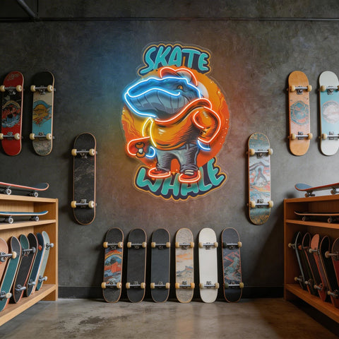 Skater Whale LED Neon Sign Light Pop Art