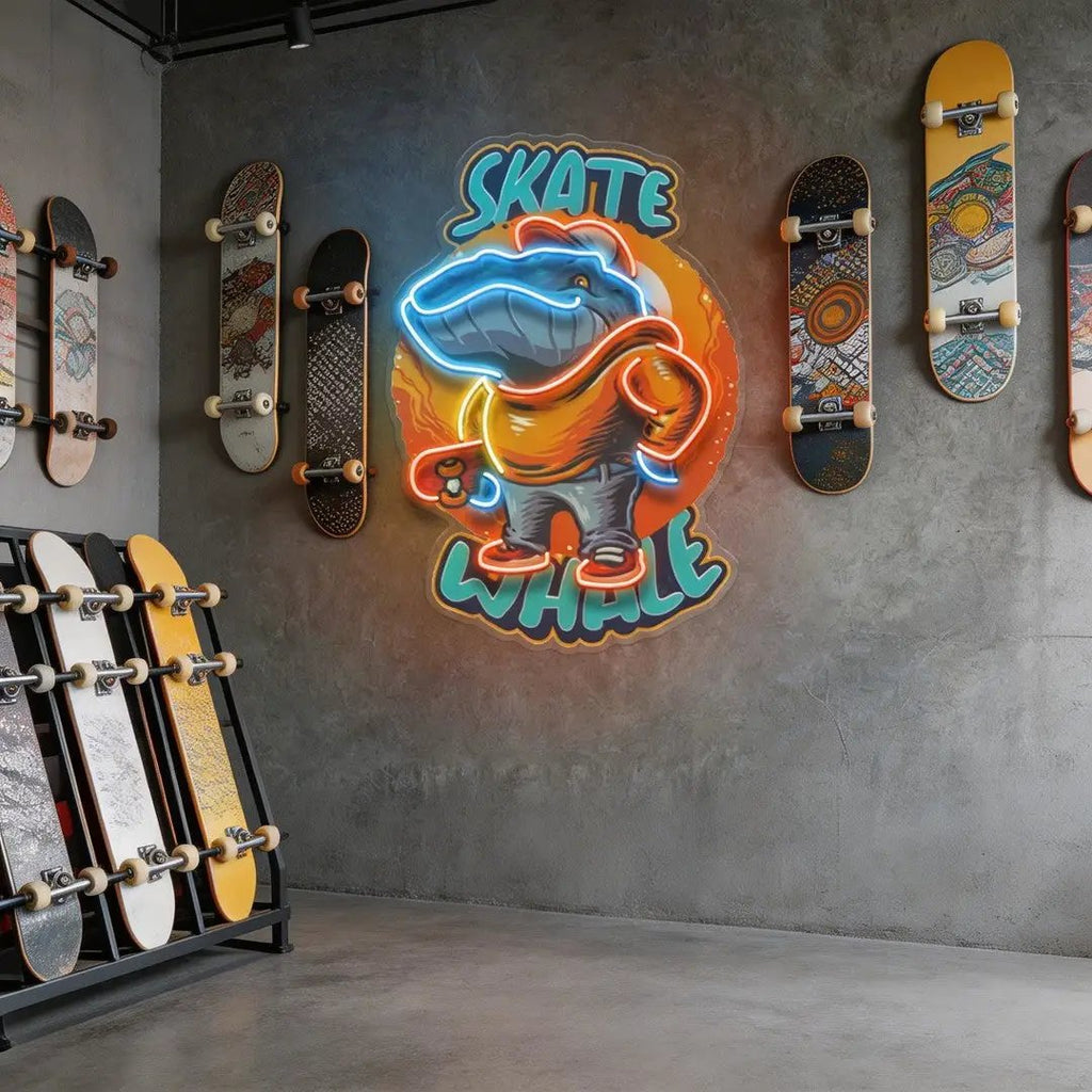 Skater Whale LED Neon Sign Light Pop Art