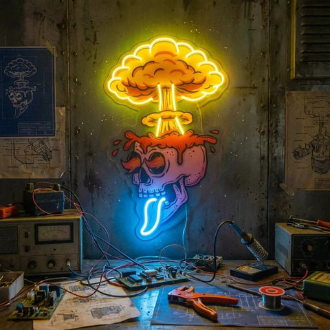 Skull Boom Art work Led Neon Sign Light, Custom Neon Sign, Home Decoration
