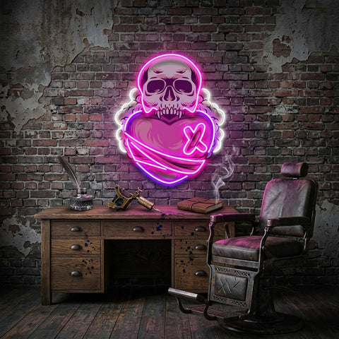 Skull Heart LED Neon Sign Light Pop Art
