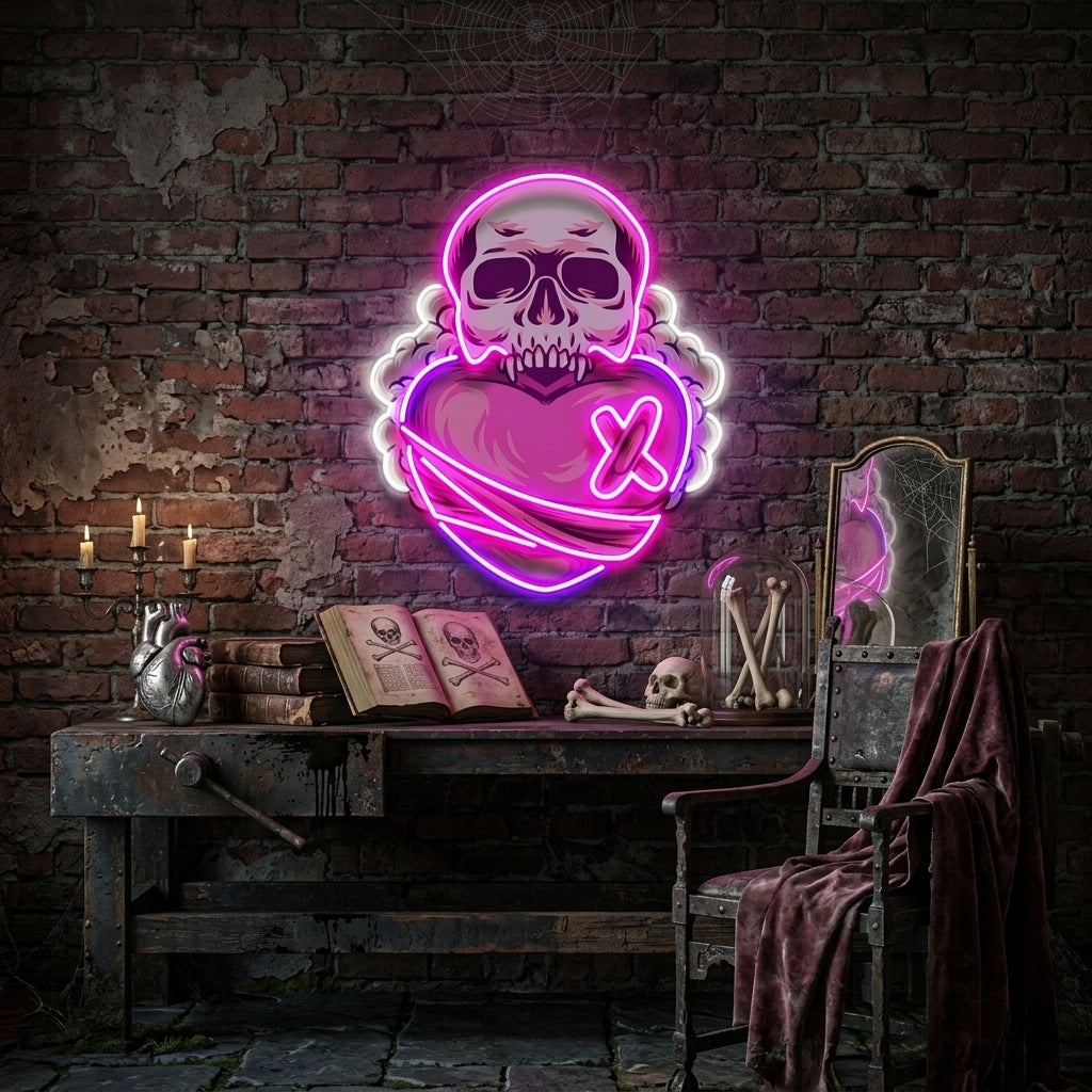 Skull Heart LED Neon Sign Light Pop Art