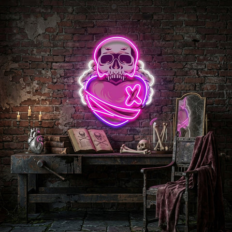 Skull Heart LED Neon Sign Light Pop Art
