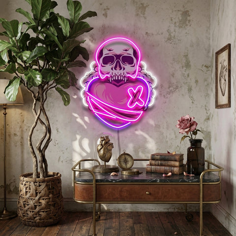 Skull Heart LED Neon Sign Light Pop Art