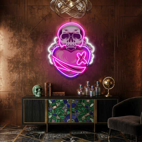 Skull Heart LED Neon Sign Light Pop Art