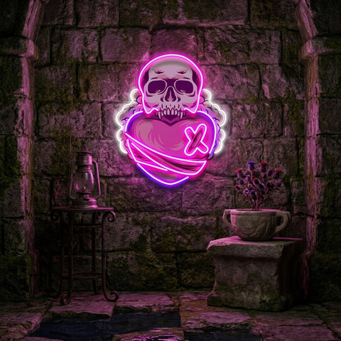 Skull Heart LED Neon Sign Light Pop Art