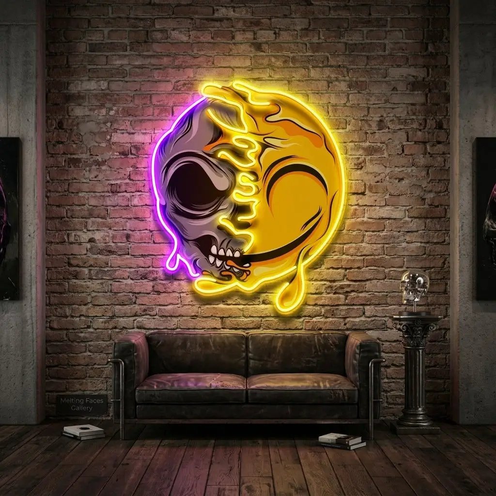 Smile Emoji Skull LED Neon Sign Light Pop Art
