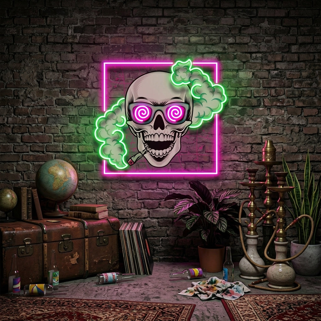 Smoking High Skull LED Neon Sign Light Pop Art