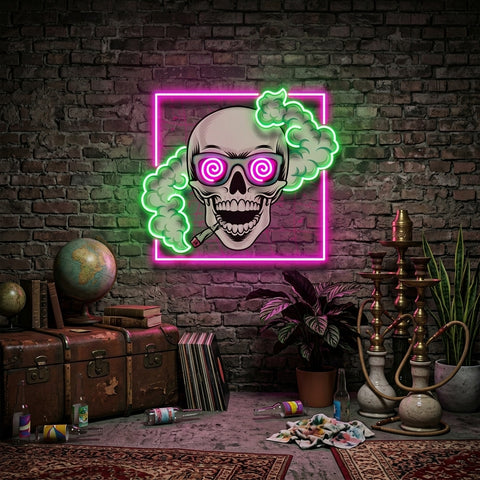 Smoking High Skull LED Neon Sign Light Pop Art
