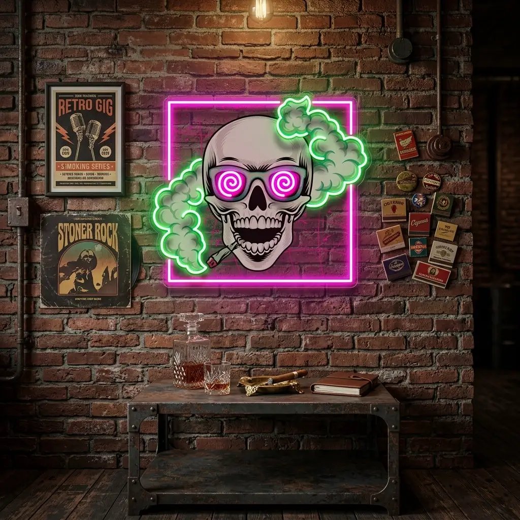 Smoking High Skull LED Neon Sign Light Pop Art
