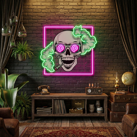 Smoking High Skull LED Neon Sign Light Pop Art