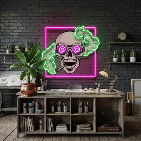 Smoking High Skull LED Neon Sign Light Pop Art