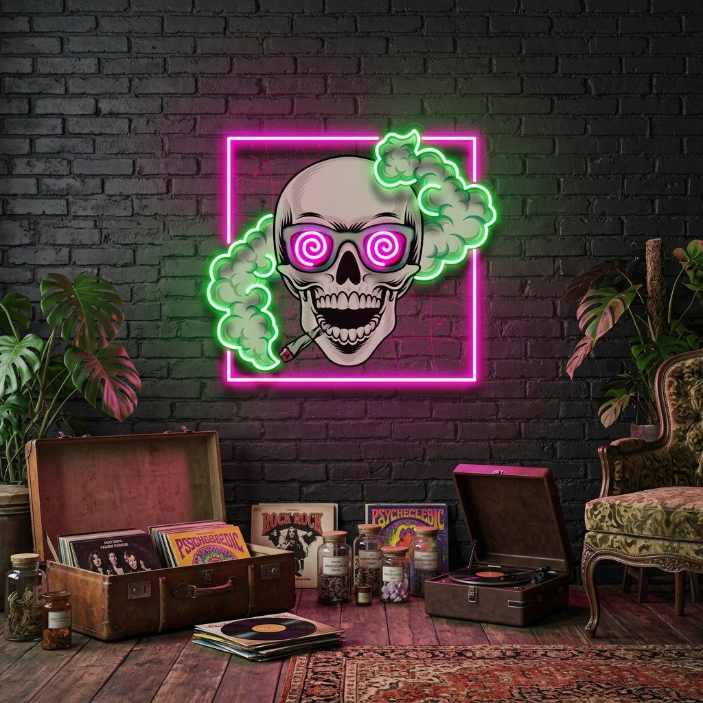 Smoking High Skull LED Neon Sign Light Pop Art
