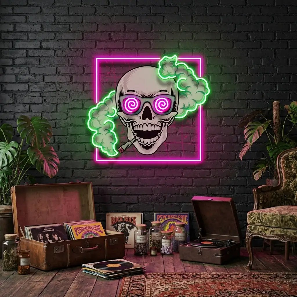 Smoking High Skull LED Neon Sign Light Pop Art