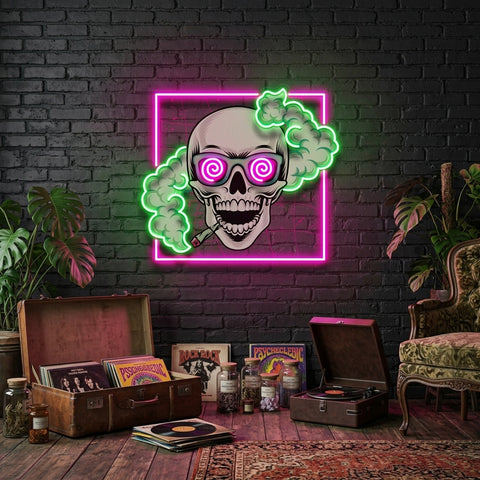 Smoking High Skull LED Neon Sign Light Pop Art