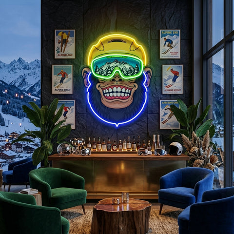 Snowboarder Monkey LED Neon Sign Light Pop Art