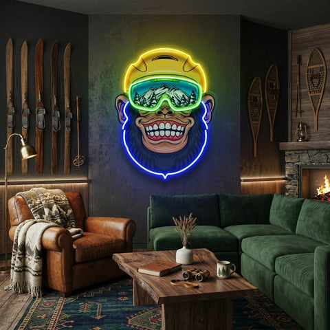 Snowboarder Monkey LED Neon Sign Light Pop Art