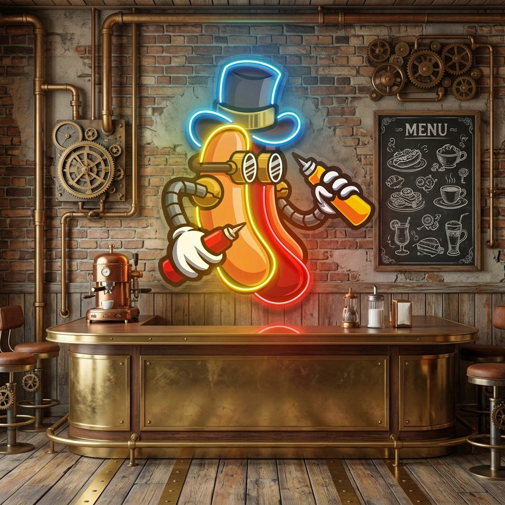 Steampunk Hotdog LED Neon Sign Light Pop Art