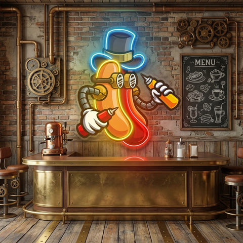 Steampunk Hotdog LED Neon Sign Light Pop Art