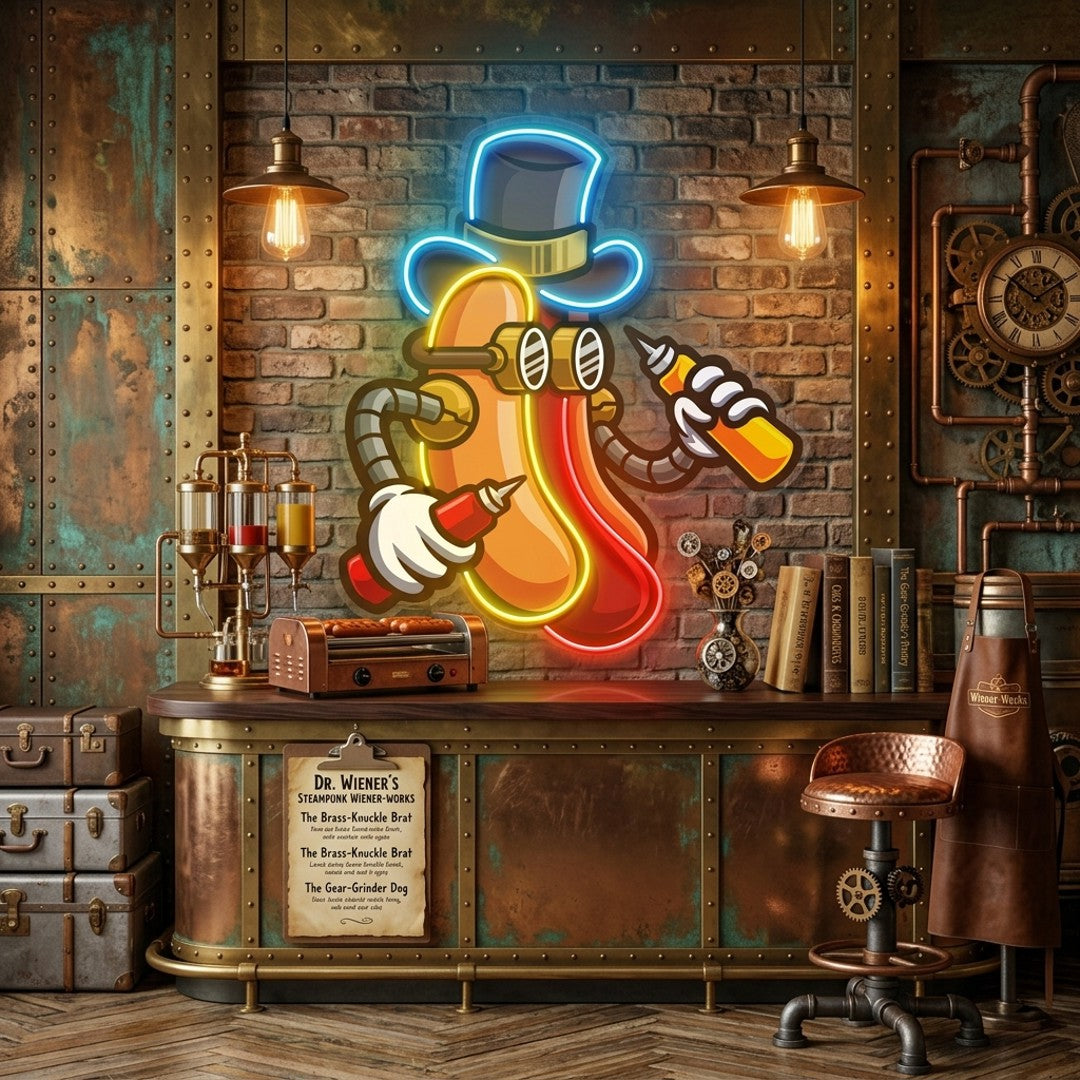 Steampunk Hotdog LED Neon Sign Light Pop Art