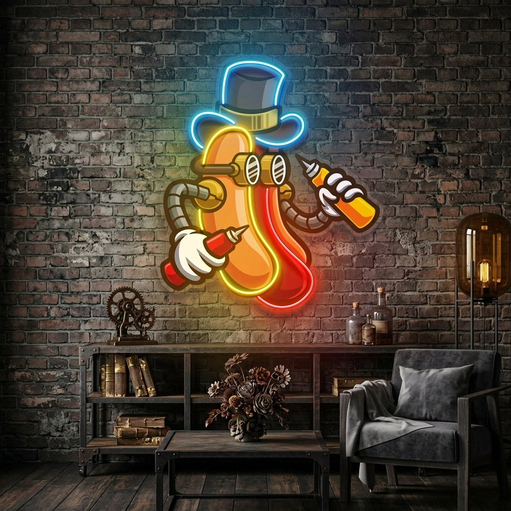 Steampunk Hotdog LED Neon Sign Light Pop Art