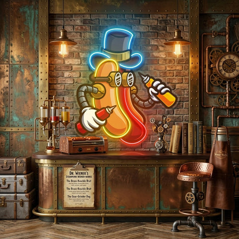 Steampunk Hotdog LED Neon Sign Light Pop Art