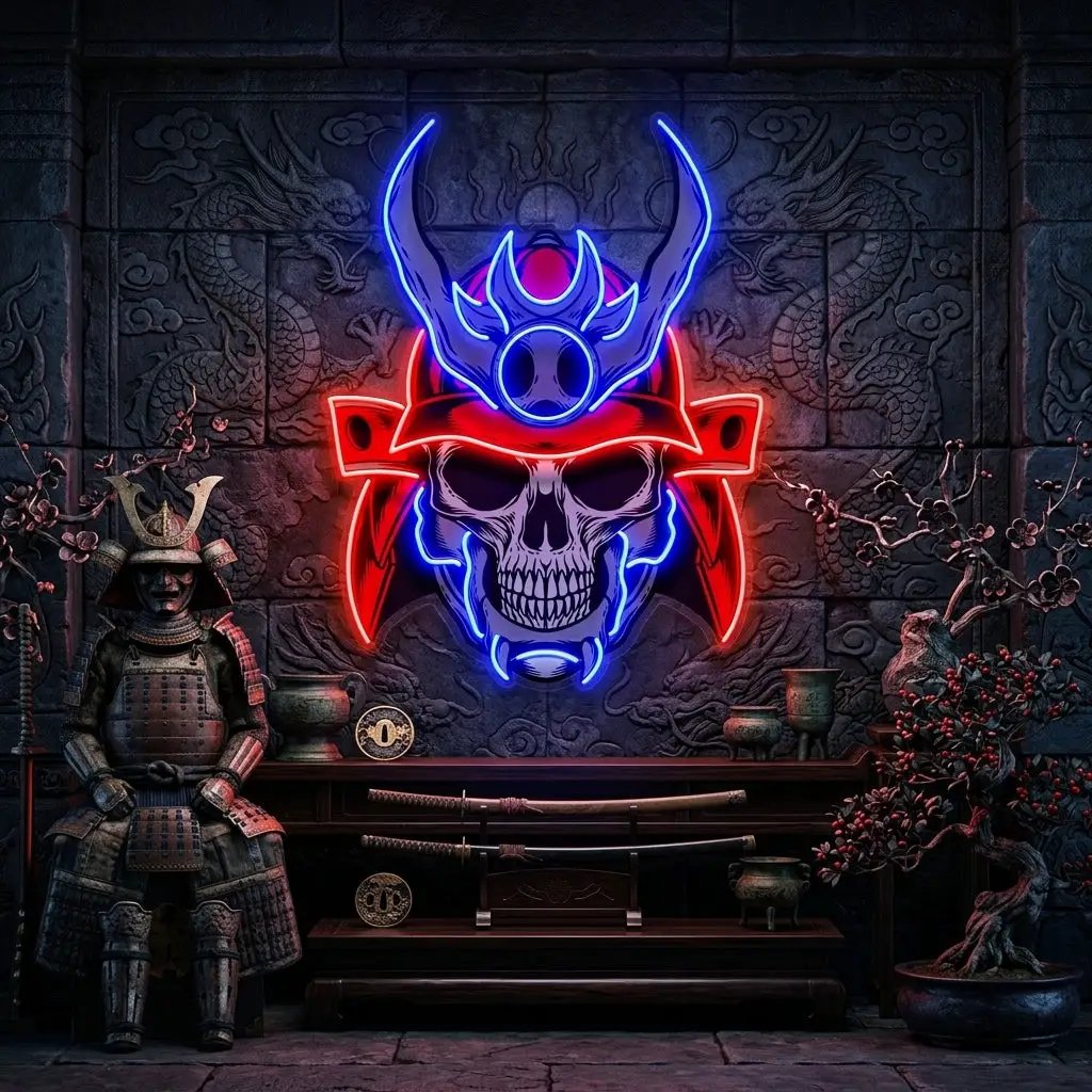 Sumurai Skullcap LED Neon Sign Light Pop Art