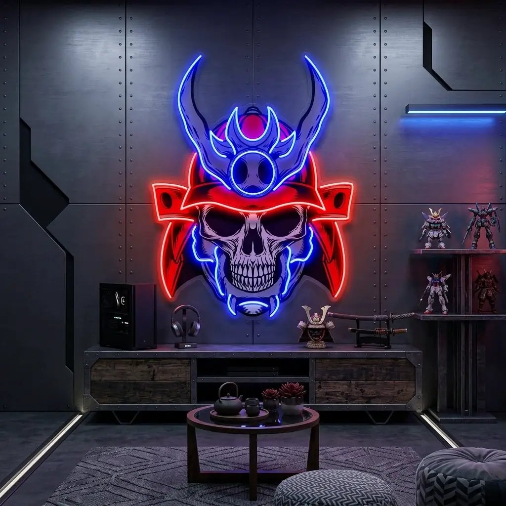 Sumurai Skullcap LED Neon Sign Light Pop Art