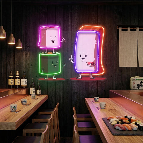 Sushi Characters LED Neon Sign Light Pop Art