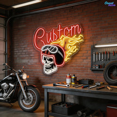 Warrior’s Glow: Skull & Helmet Neon Sign Light Artwork