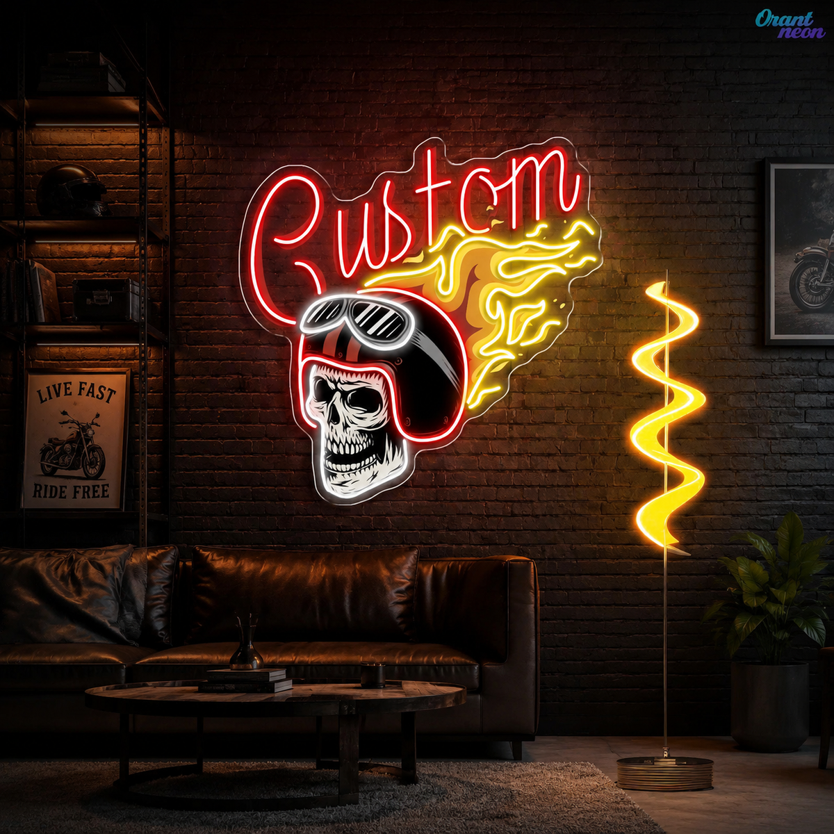 Warrior’s Glow: Skull & Helmet Neon Sign Light Artwork