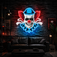 Twisted Laughter: Neon Skull & Clown Neon Sign Light Artwork